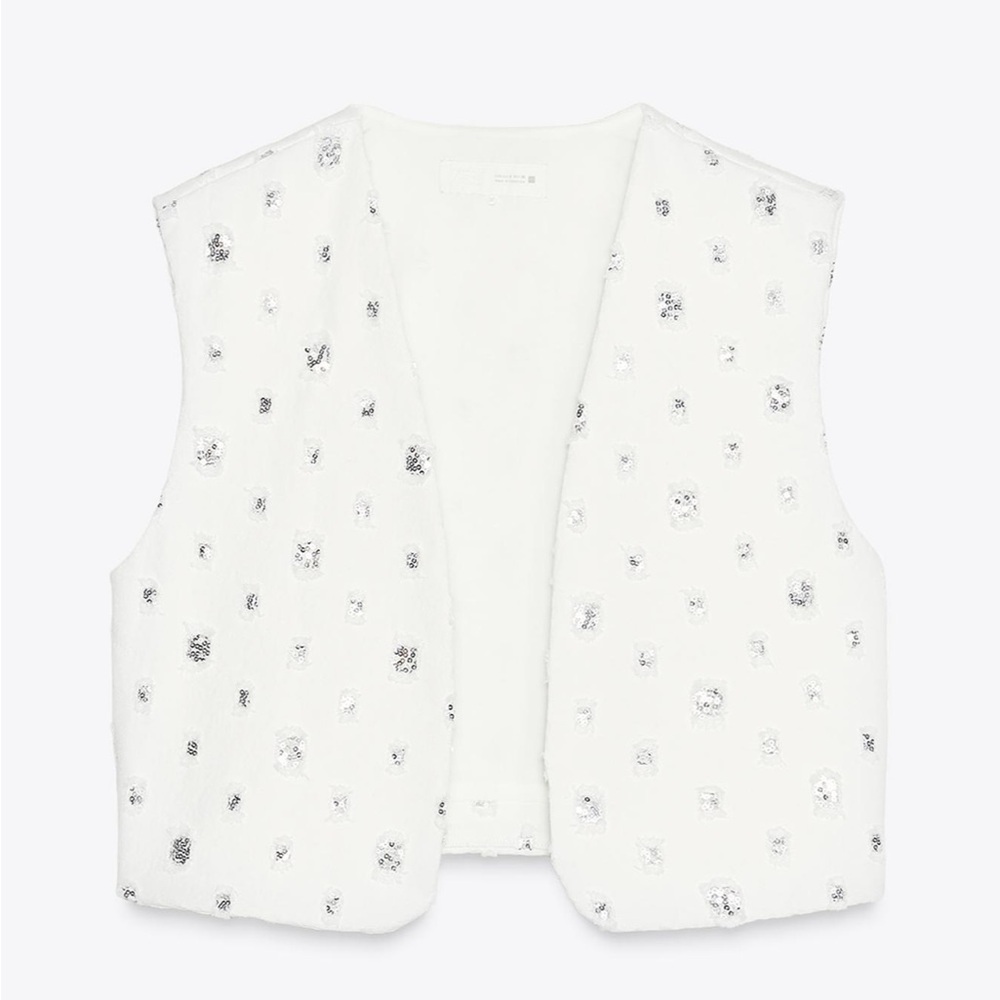 Zara White Vest with Silver Sequins
